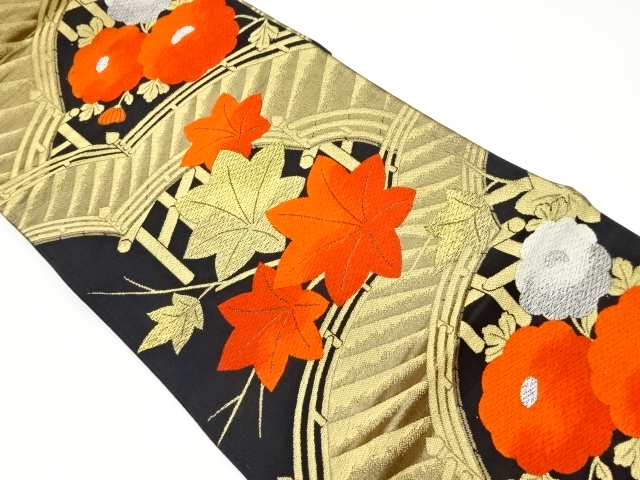 リサイクル　橋に紅葉・菊模様織出し袋帯